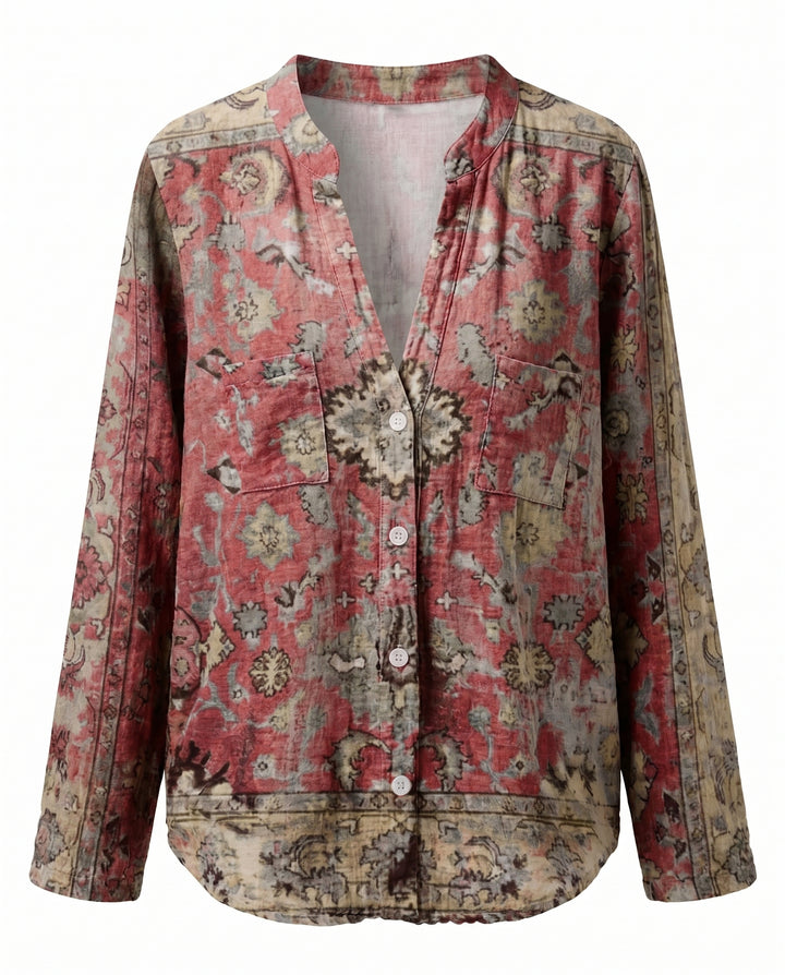 Women’s Blouse | Printed V-Neck Long Sleeve