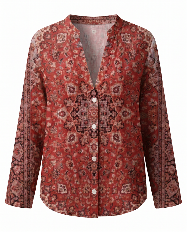 Women’s Blouse | Printed V-Neck Long Sleeve