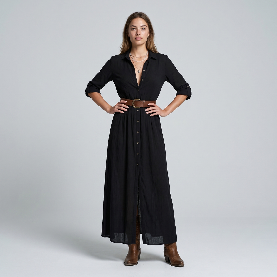 Women’s Dress | Button Front Belted Maxi