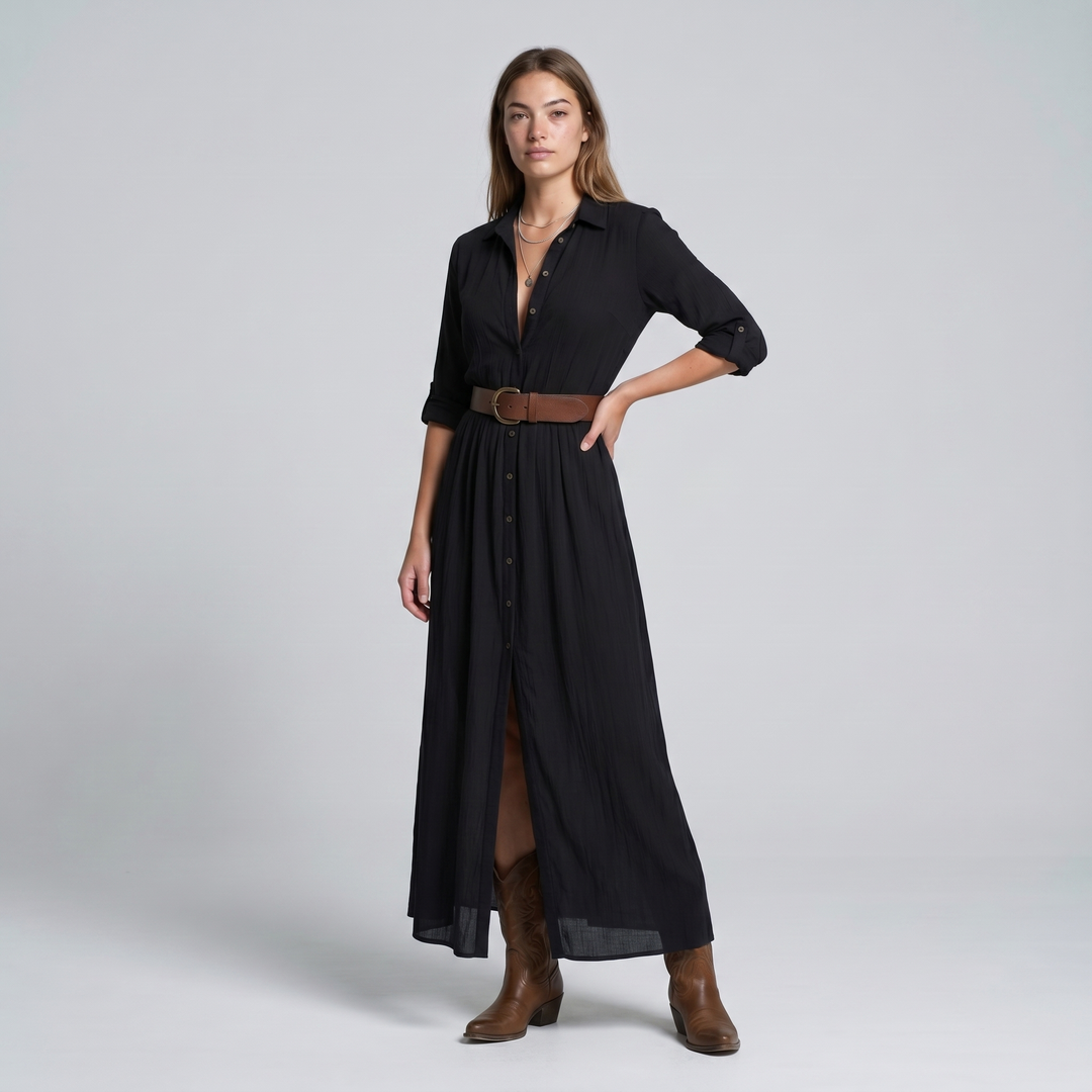 Women’s Dress | Button Front Belted Maxi