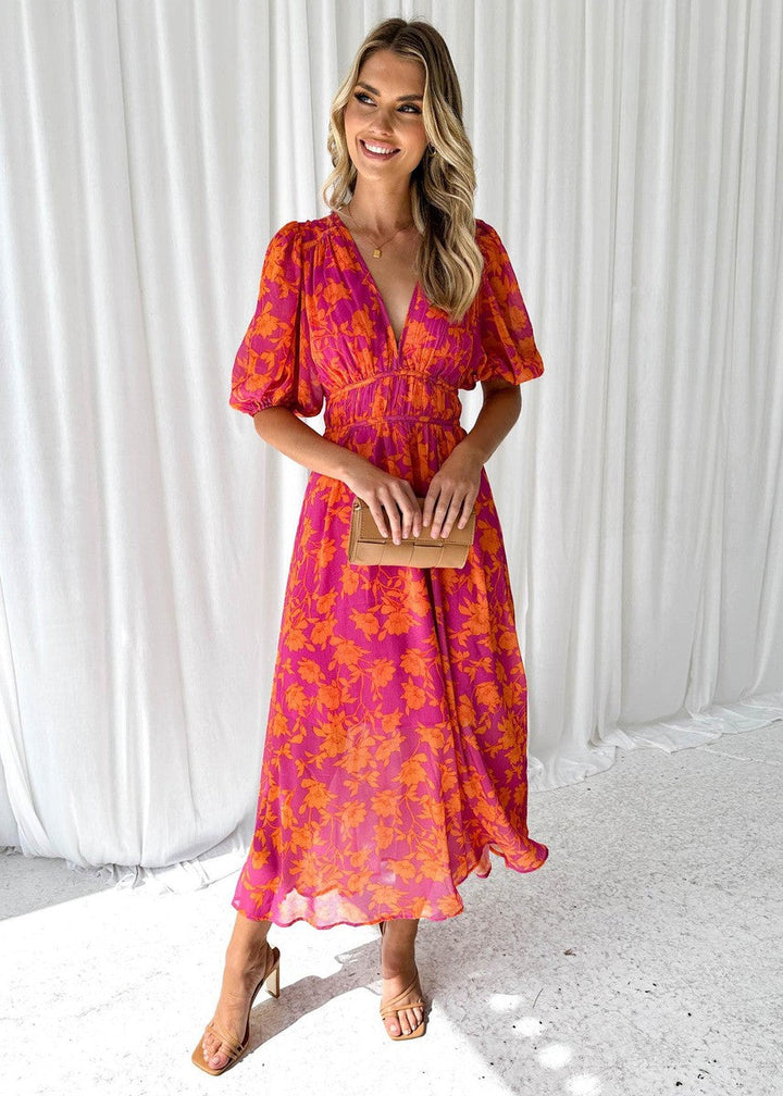 Women's Wedding Guest Midi Dress | Floral Long Sleeve