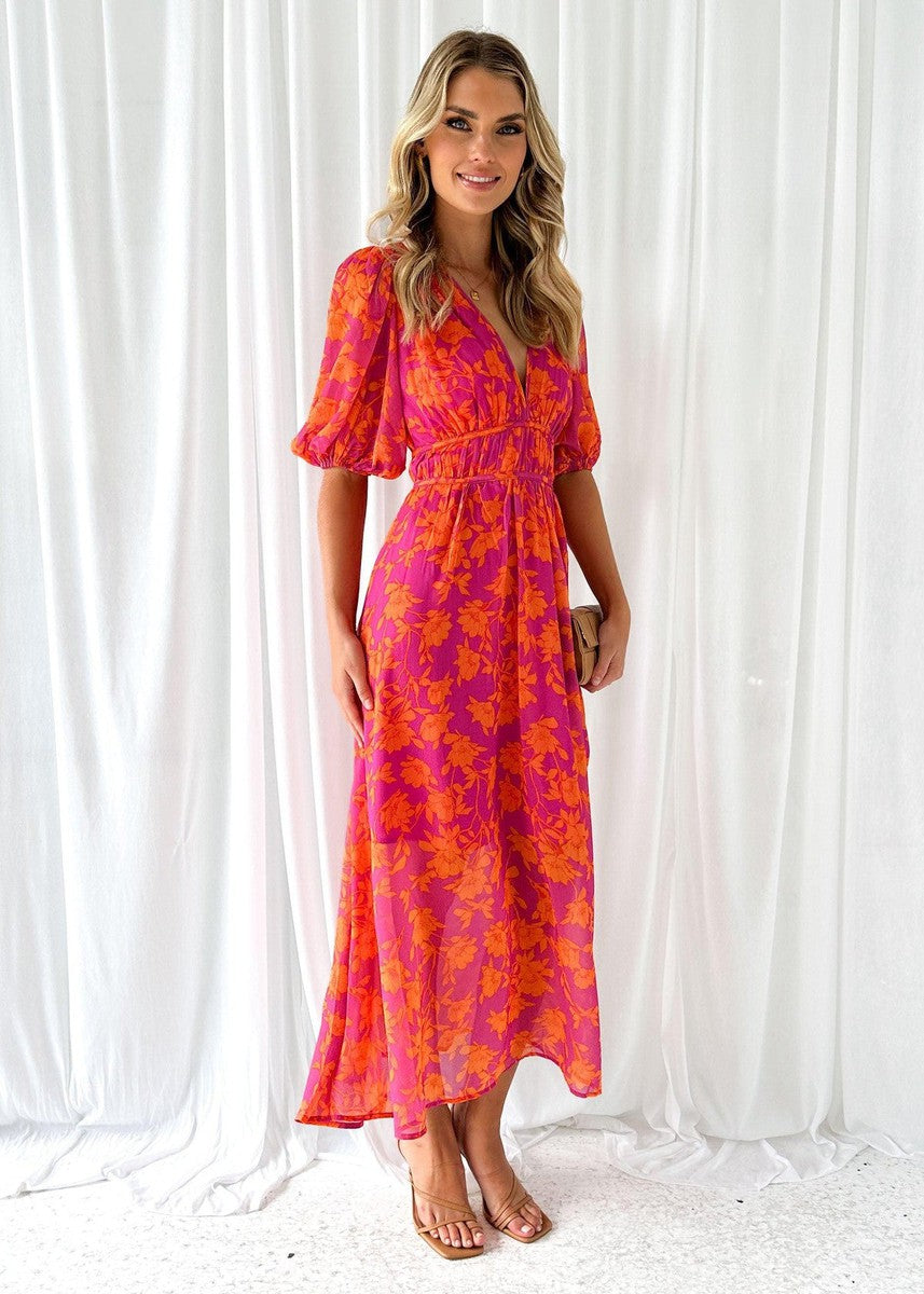 Women's Wedding Guest Midi Dress | Floral Long Sleeve