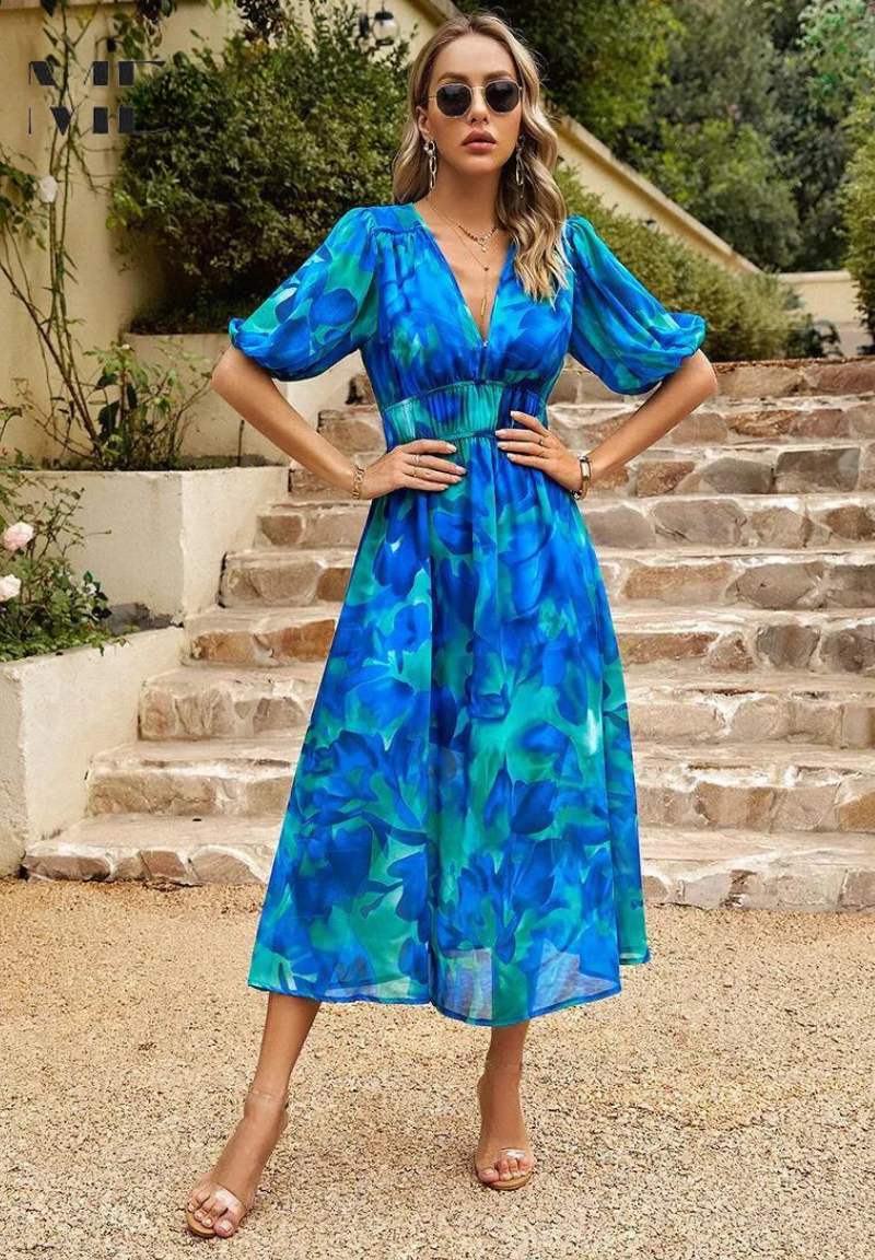 Women's Wedding Guest Midi Dress | V-Neck Floral