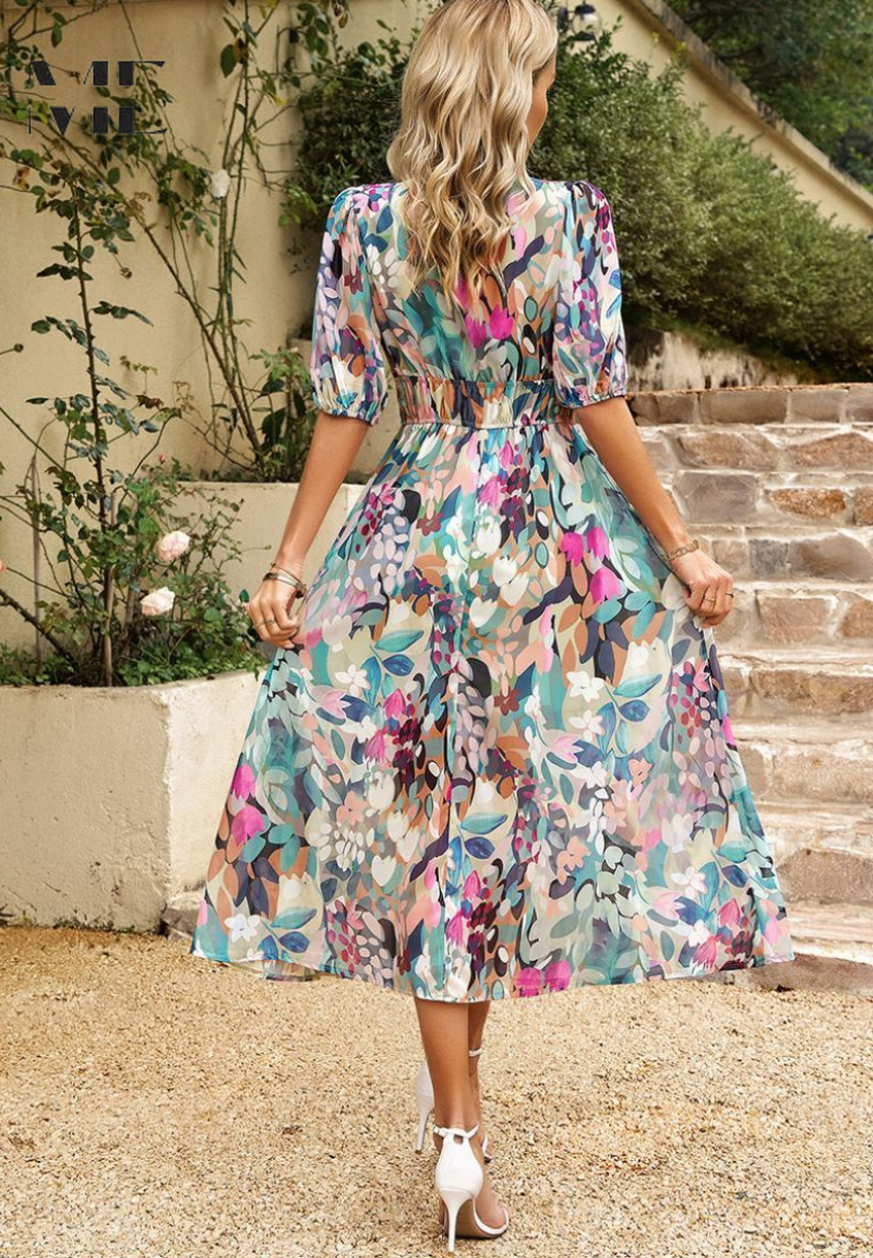 Women's Wedding Guest Midi Dress | V-Neck Floral
