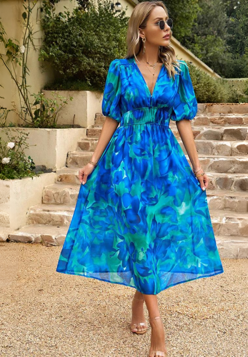 Women's Wedding Guest Midi Dress | V-Neck Floral