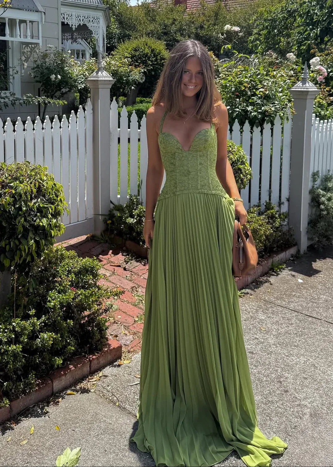 Women's Green Wedding Guest Maxi Dress | Halter Pleated