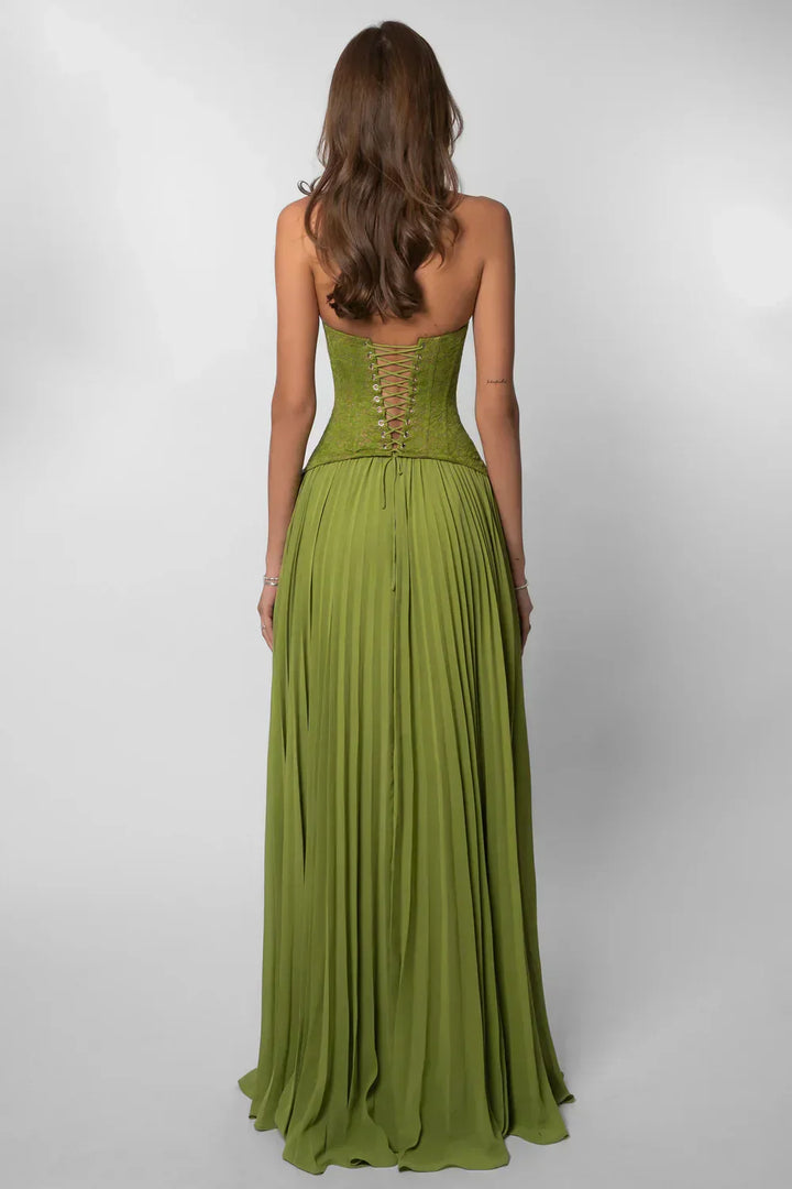 Women's Green Wedding Guest Maxi Dress | Halter Pleated