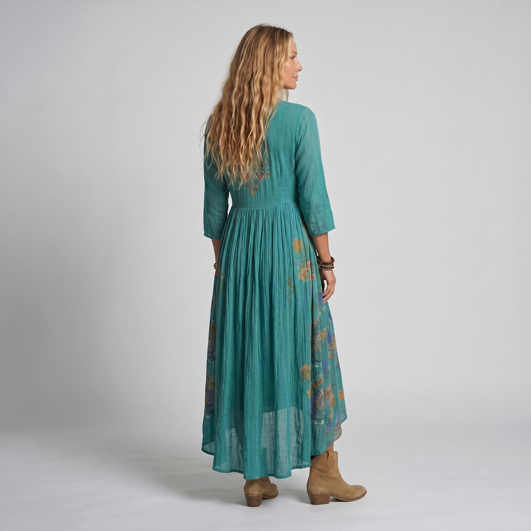 Women's Boho Midi Dress | V-Neck Long Sleeve