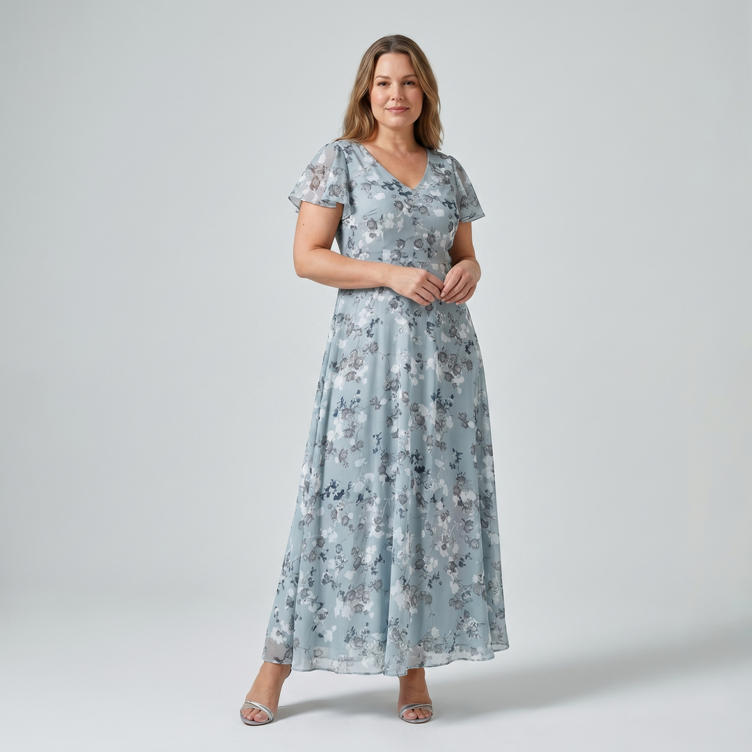 Women's Cocktail Maxi Dress | V-Neck Flutter Sleeve