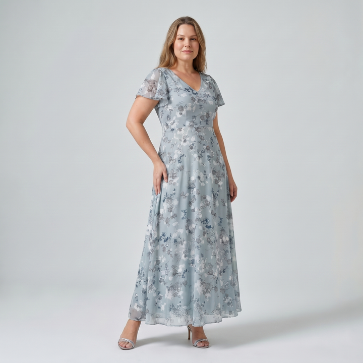 Women's Cocktail Maxi Dress | V-Neck Flutter Sleeve
