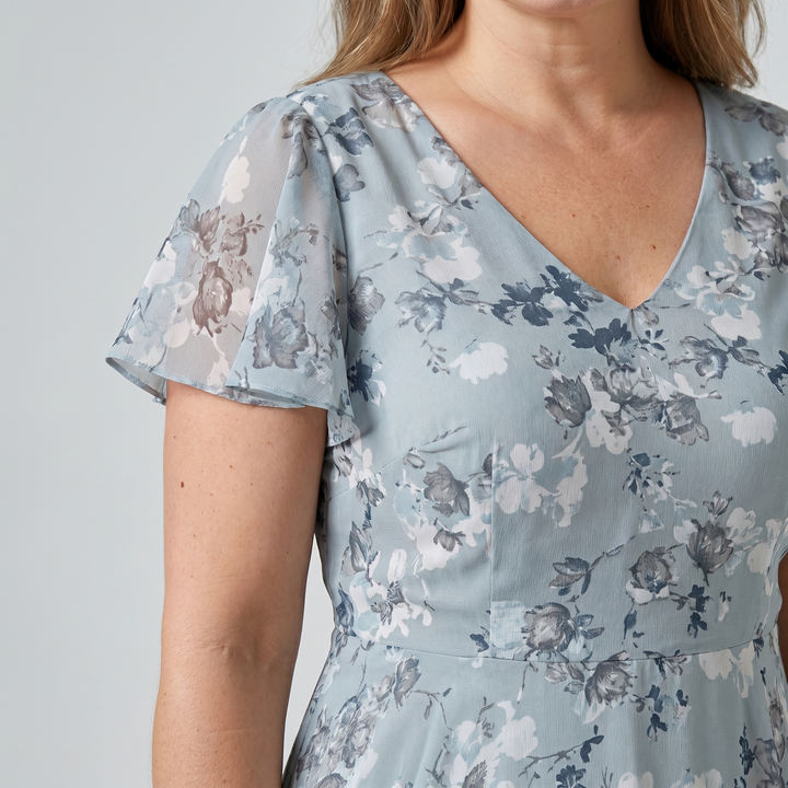Women's Cocktail Maxi Dress | V-Neck Flutter Sleeve