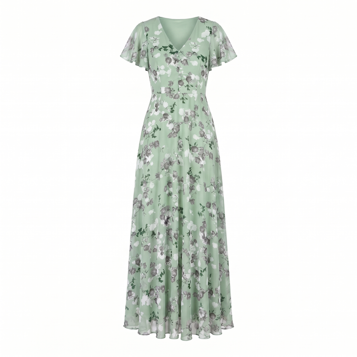 Women's Cocktail Maxi Dress | V-Neck Flutter Sleeve
