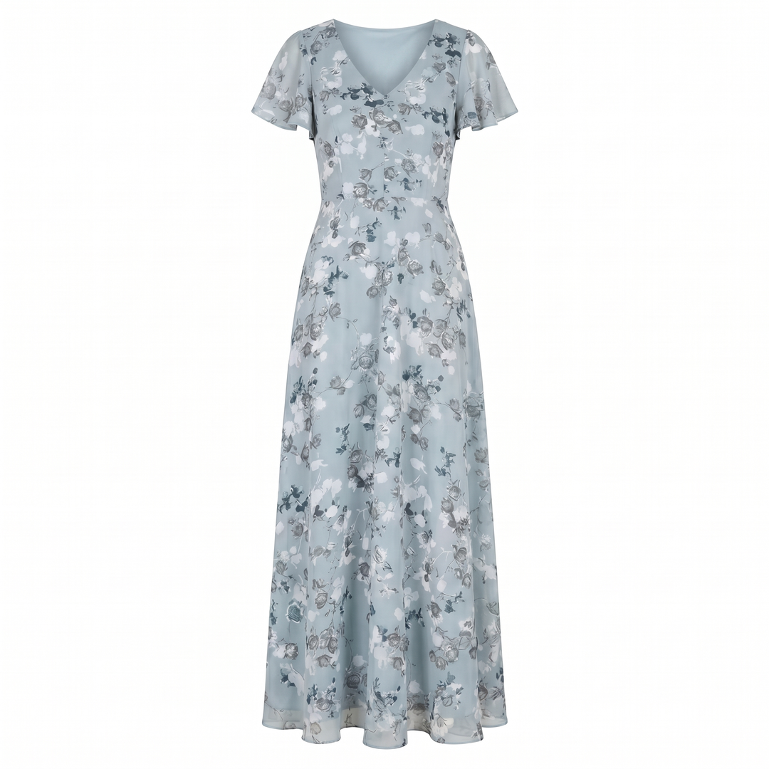 Women's Cocktail Maxi Dress | V-Neck Flutter Sleeve