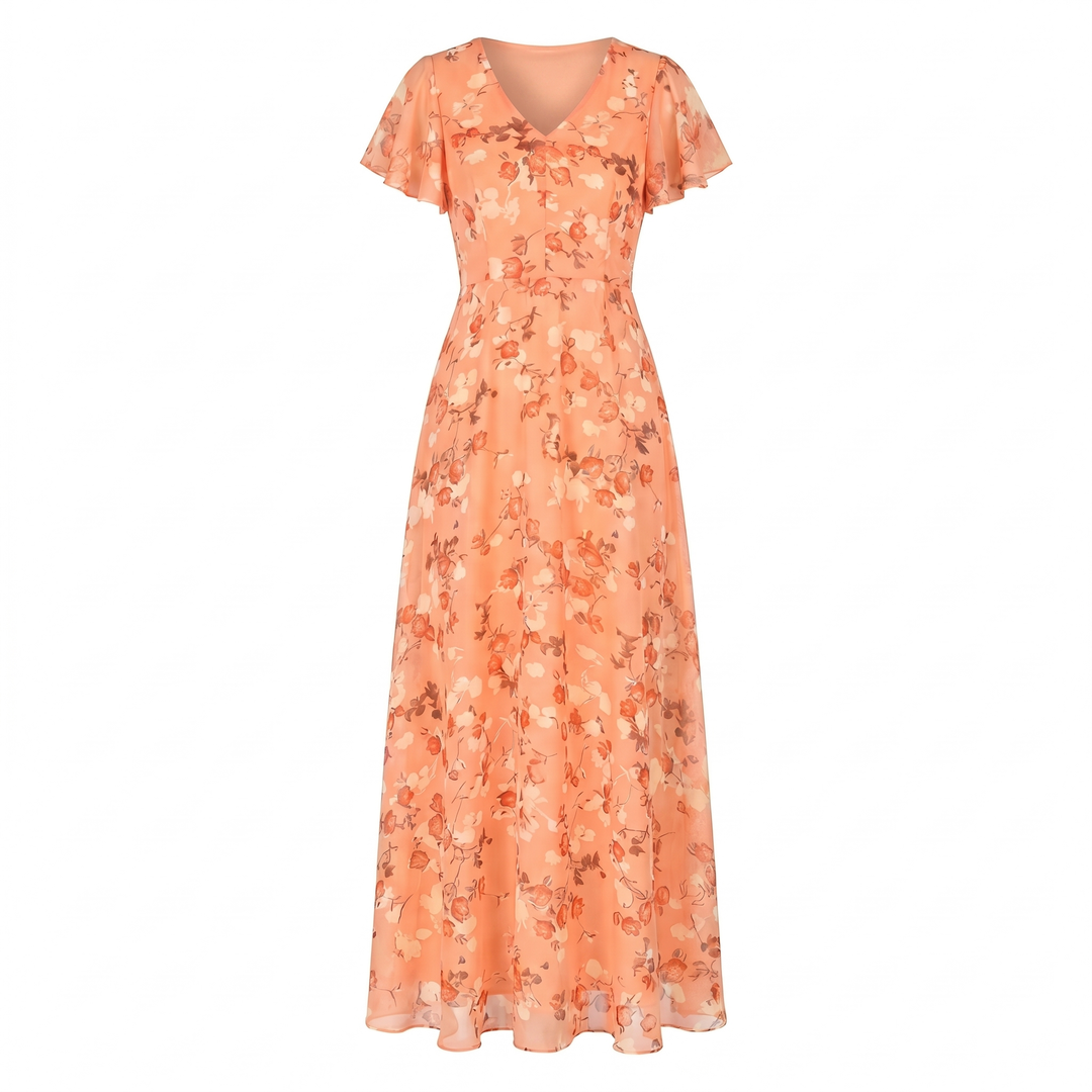 Women's Cocktail Maxi Dress | V-Neck Flutter Sleeve
