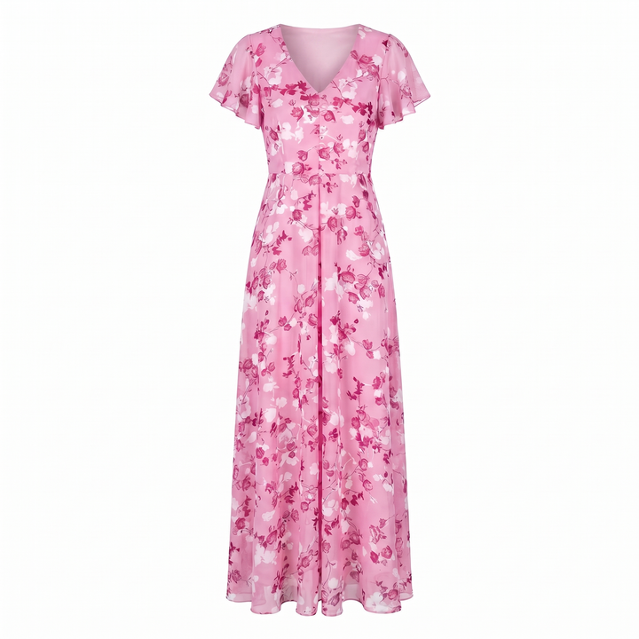 Women's Cocktail Maxi Dress | V-Neck Flutter Sleeve