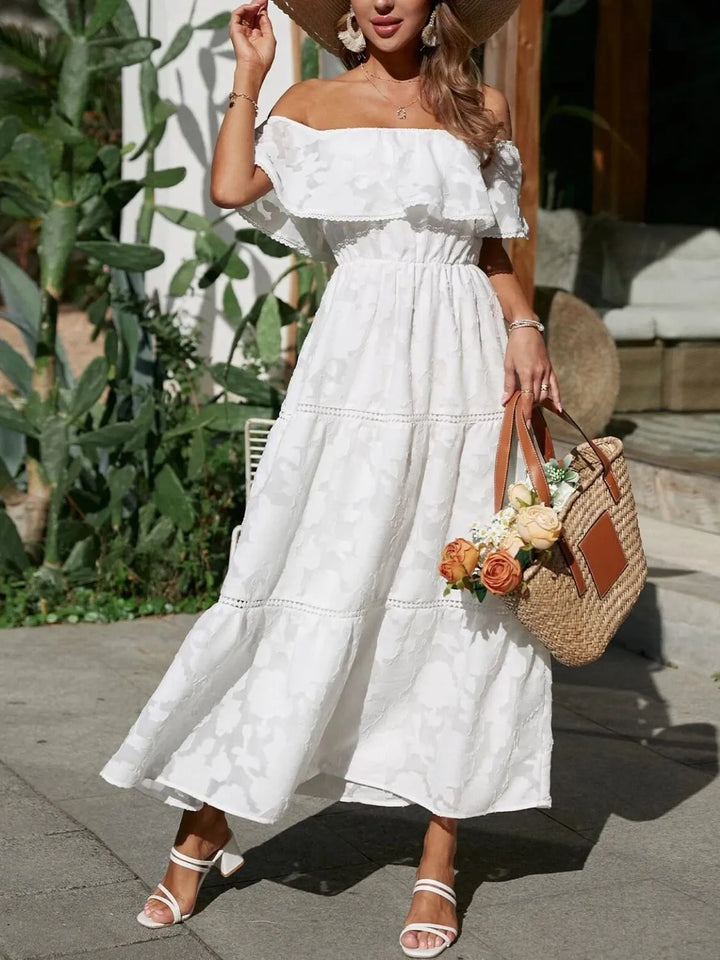 Women's Wedding Guest Midi Dress | Off-Shoulder Tiered