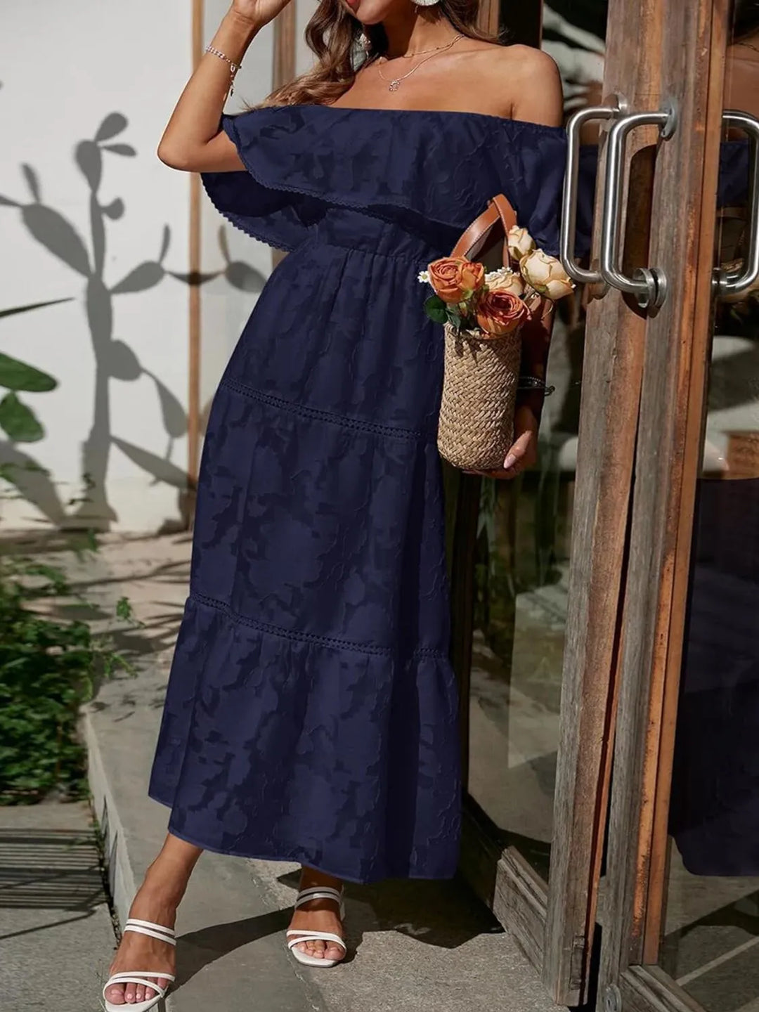 Women's Wedding Guest Midi Dress | Off-Shoulder Tiered