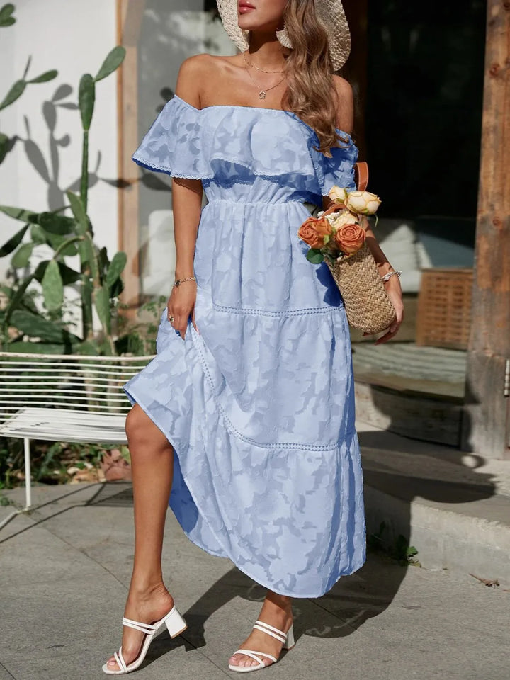 Women's Wedding Guest Midi Dress | Off-Shoulder Tiered