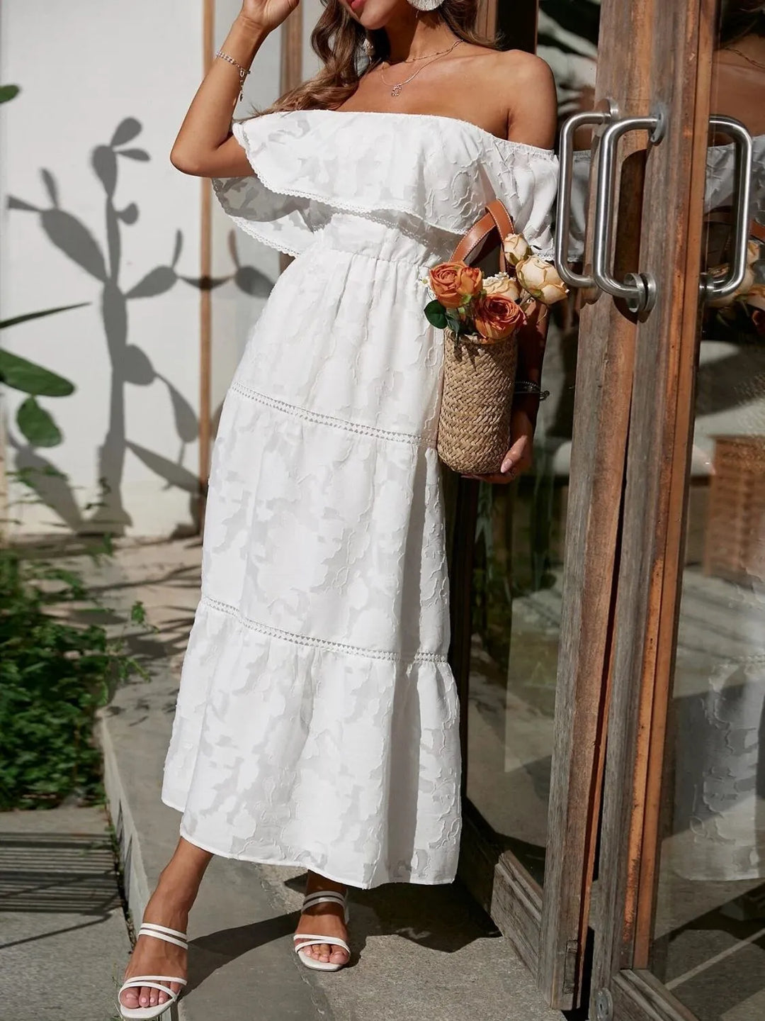 Women's Wedding Guest Midi Dress | Off-Shoulder Tiered