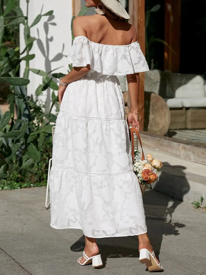 Women's Wedding Guest Midi Dress | Off-Shoulder Tiered