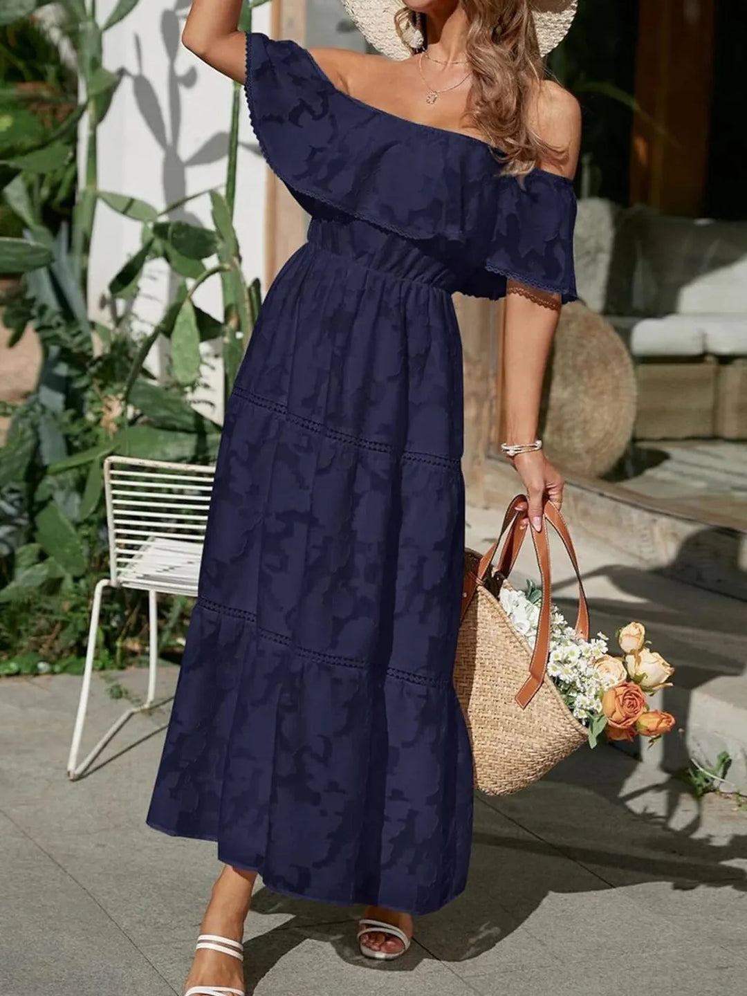 Women's Wedding Guest Midi Dress | Off-Shoulder Tiered