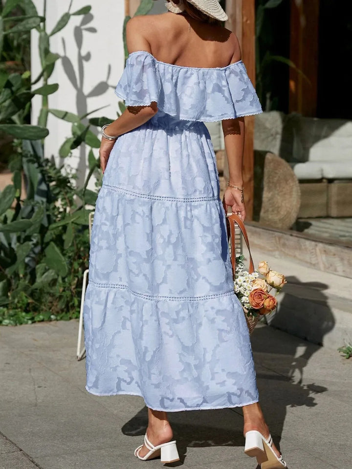 Women's Wedding Guest Midi Dress | Off-Shoulder Tiered