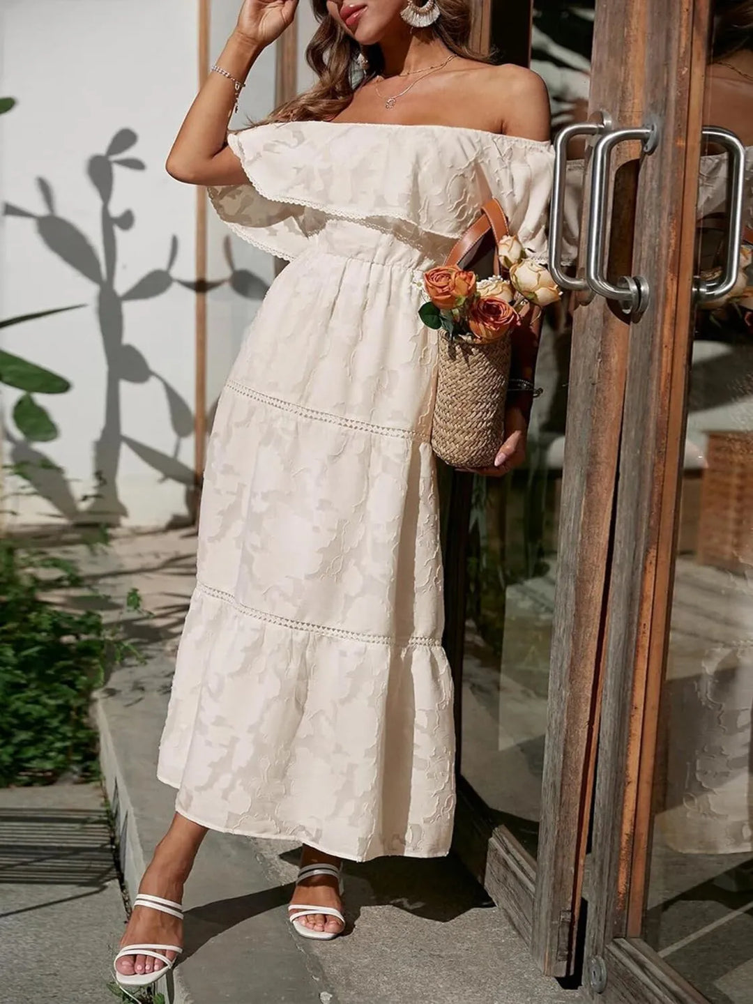 Women's Wedding Guest Midi Dress | Off-Shoulder Tiered