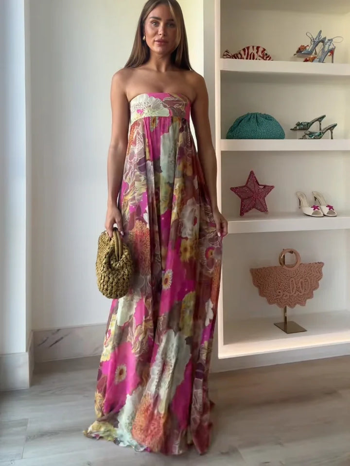 Women's Wedding Guest Maxi Dress | Strapless Floral