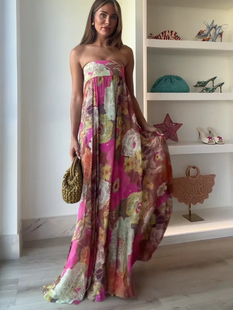 Women's Wedding Guest Maxi Dress | Strapless Floral