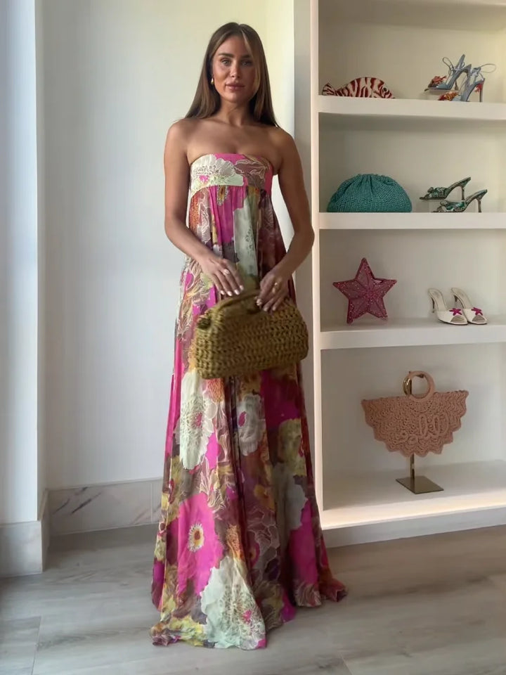 Women's Wedding Guest Maxi Dress | Strapless Floral