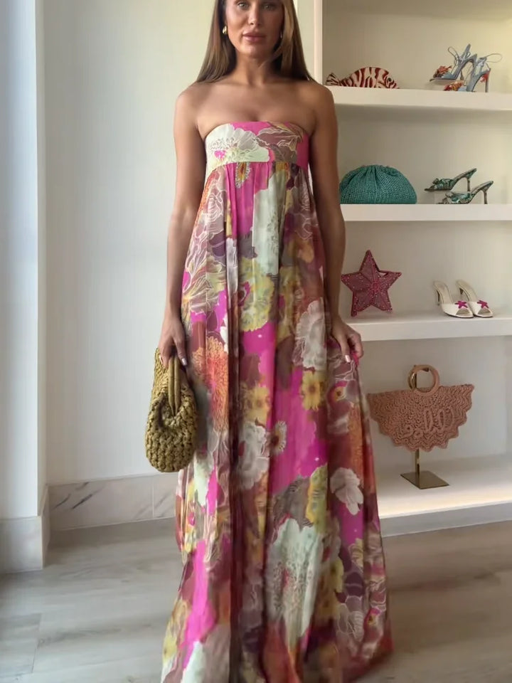 Women's Wedding Guest Maxi Dress | Strapless Floral