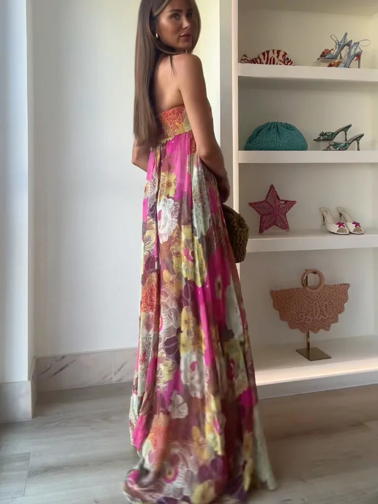 Women's Wedding Guest Maxi Dress | Strapless Floral