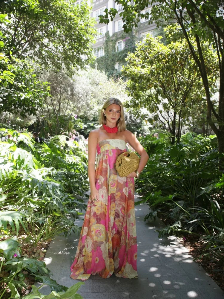 Women's Wedding Guest Maxi Dress | Strapless Floral