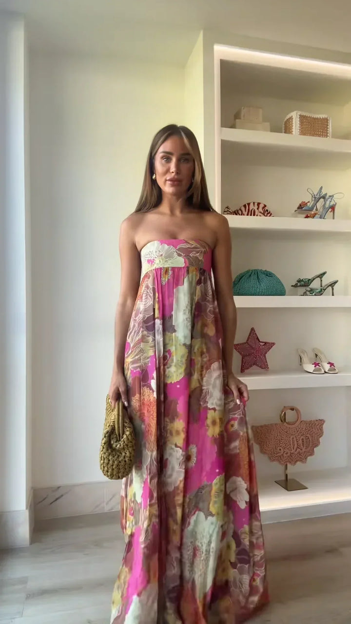 Women's Wedding Guest Maxi Dress | Strapless Floral