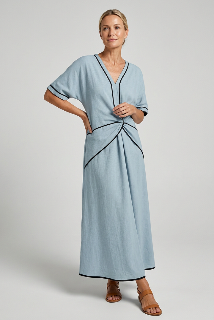 Women's Summer Dress | Twist Front Maxi V-Neck Trim