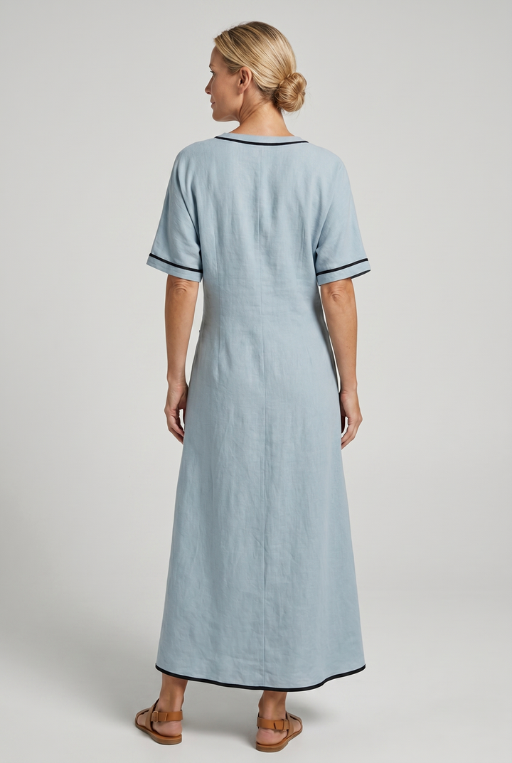 Women's Summer Dress | Twist Front Maxi V-Neck Trim