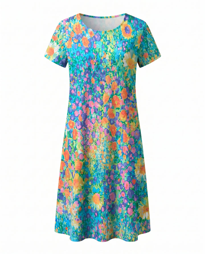 Women's Summer Dress | V Neck Short Sleeve Midi