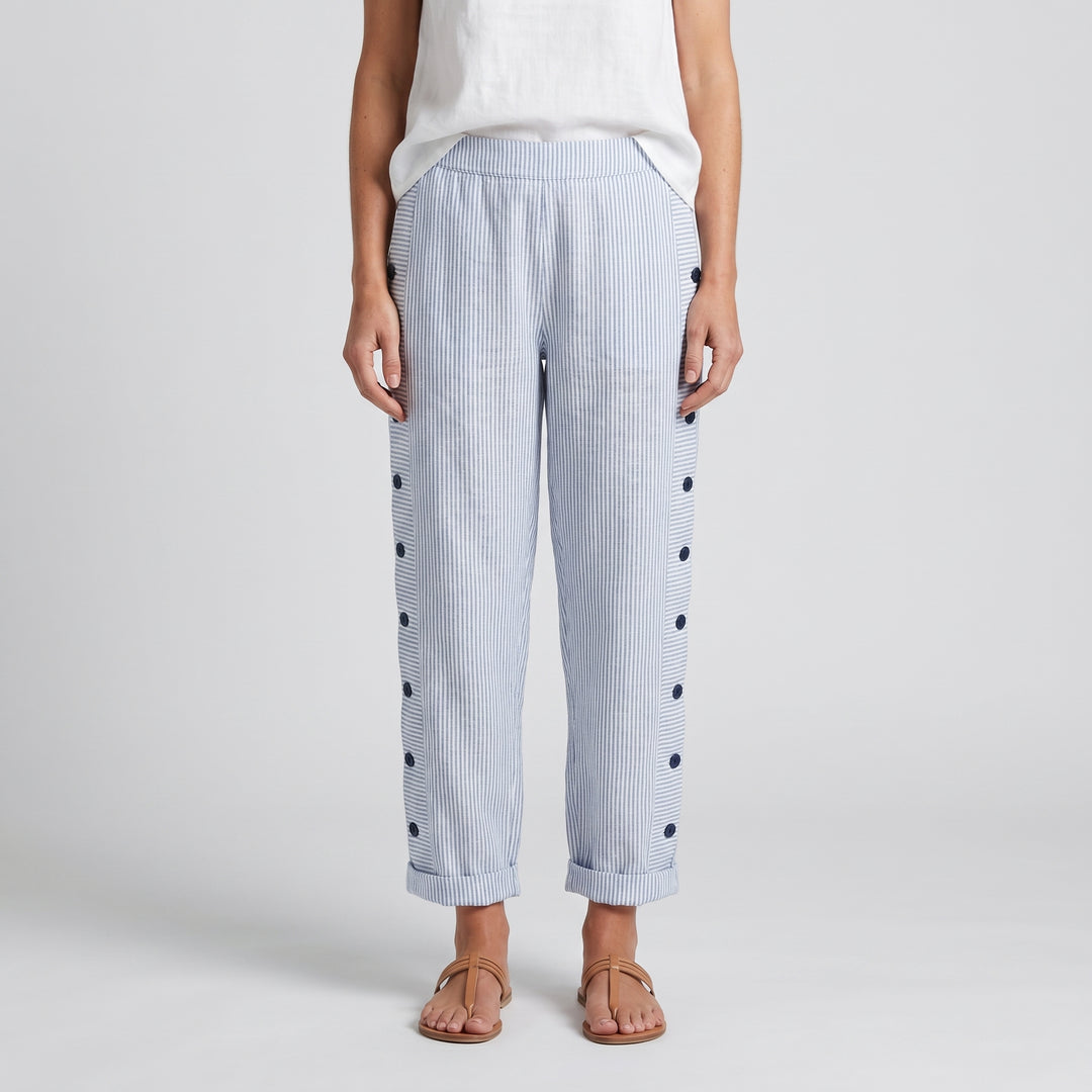 Women's Trousers | Stripe Panel Button Detail