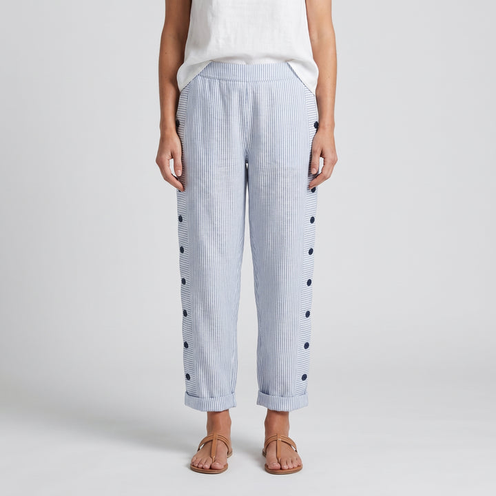 Women's Trousers | Stripe Panel Button Detail